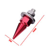 A bright red license plate screw kit with a silver threaded cap and a pointed tip, shown against a white background.