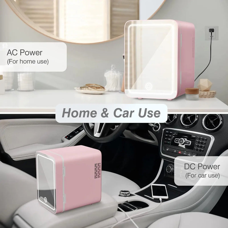 4L Mini Skincare Fridge with Dimmable LED Mirror