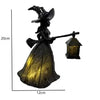 A black witch lantern LED night light with a broom, designed for gothic Halloween decor.