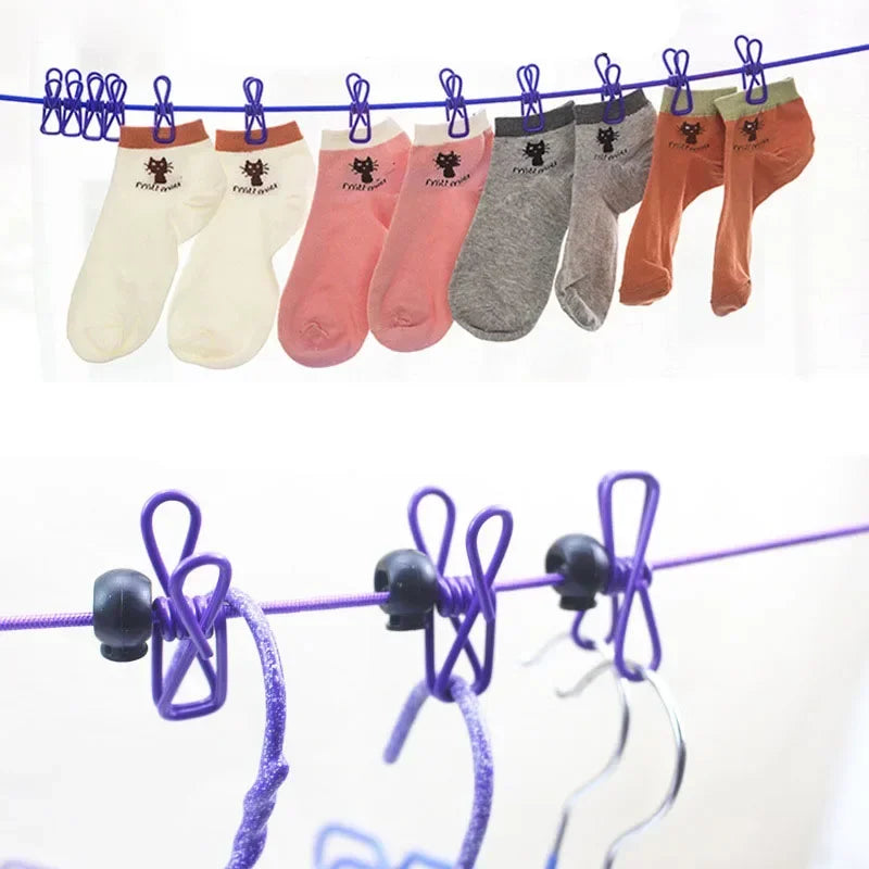 Elastic Clothesline (1.8m–3.4m) with 12 Clips