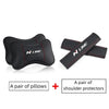 A pair of black PU leather car headrest pillows and shoulder protectors set