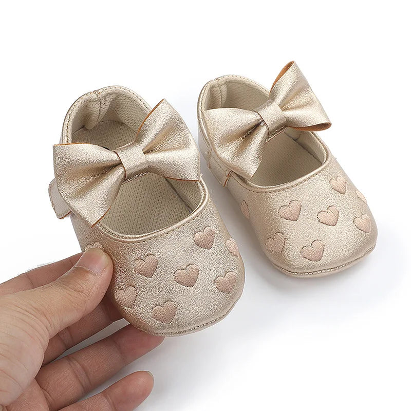 Classic Bow Baby Girl First Walker Shoes with Anti-Slip Sole