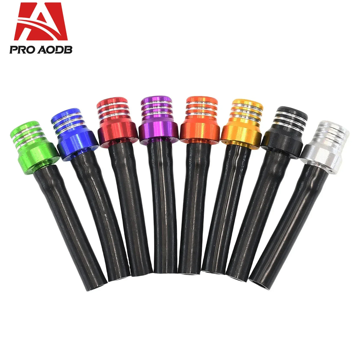 A set of universal motorcycle one-way fuel tank breather valves in various colors and finishes.