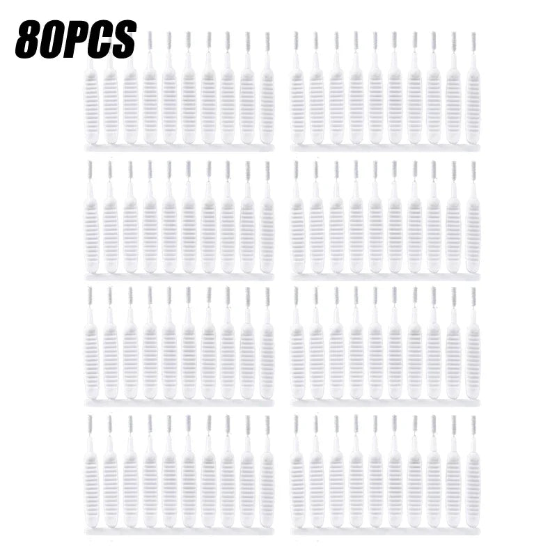 A set of 80 shower cleaning brushes with anti-clogging nozzles for cleaning.
