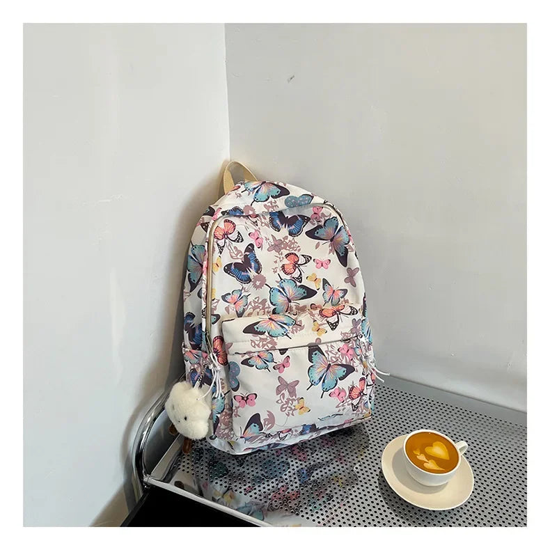 Butterfly Print Canvas Backpack for Women