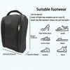 Black breathable oxford cloth shoe storage bag shown with various footwear examples.