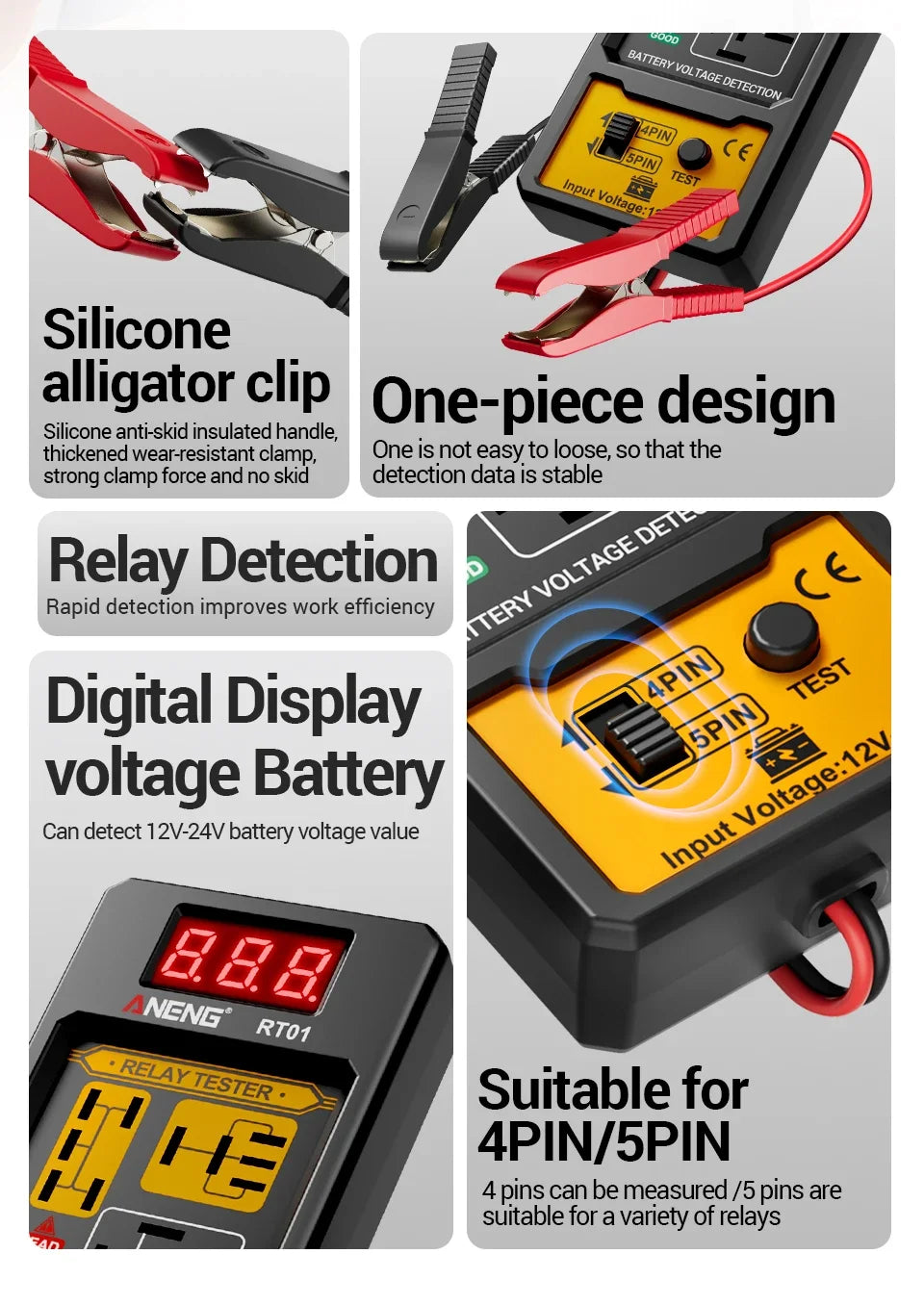 Automotive Relay Tester with Digital Display for 4/5 Pin Relays