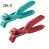 Two heat-resistant silicone bowl and plate gripper clips in teal and red colors.