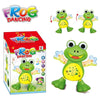 A colorful frog dancing toy box featuring an animated green frog character.
