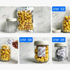 Five steps showing the process of preparing food grade oxygen absorbers for long-term dry food storage