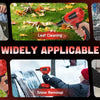 A collection of various applications for a cordless handheld turbo blower including pet grooming, leaf cleaning, computer dus