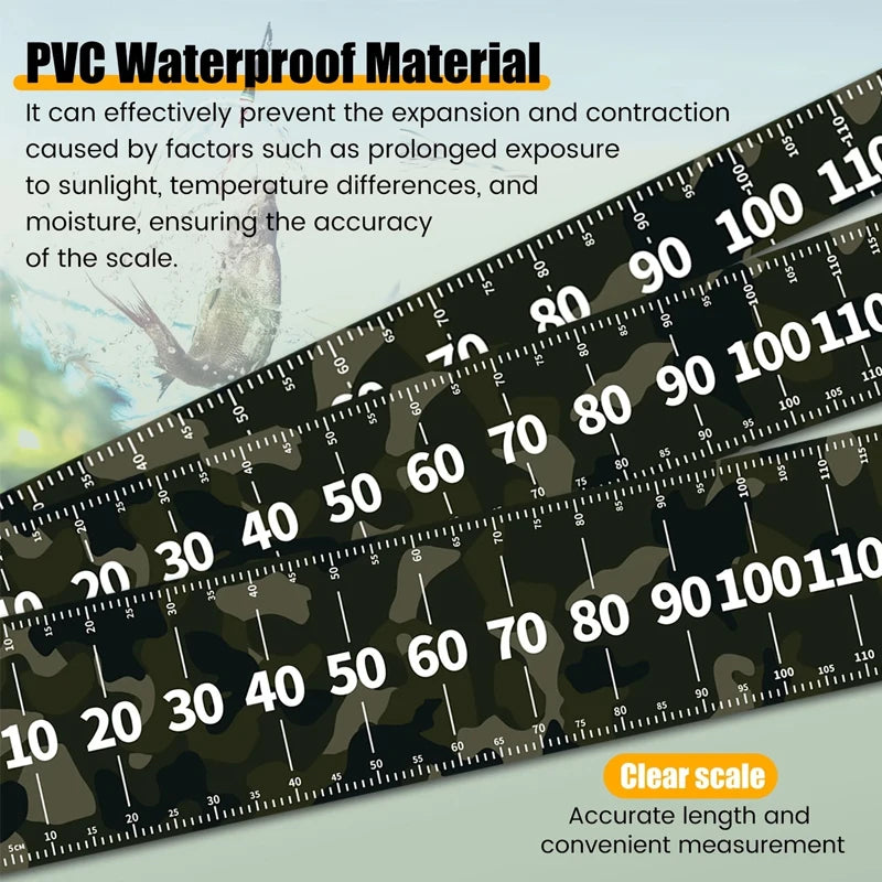 A close-up of a black measuring tape showing a clear scale, demonstrating the accuracy of PVC waterproof material.