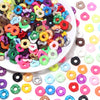 A close-up view of colorful acrylic spacer beads in various shapes and colors for jewelry making.