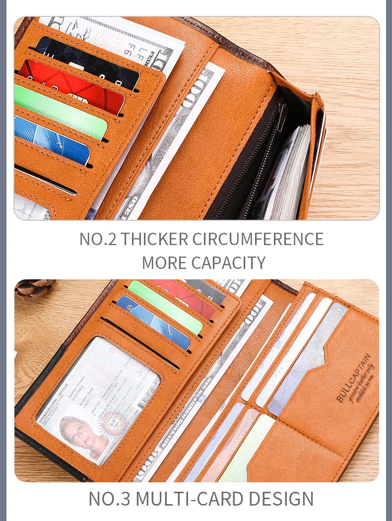 Men's Genuine Leather RFID Blocking Long Wallet with Card Holder