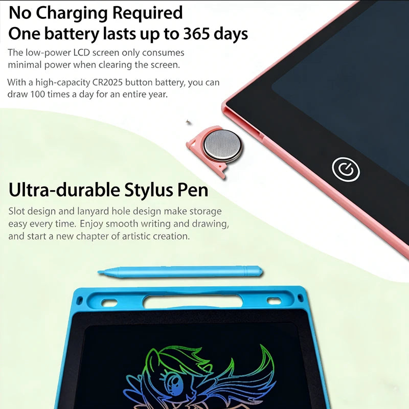 A drawing tablet with a stylus pen and a protective case is shown on a light surface.