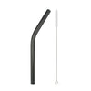 A reusable 304 stainless steel drinking straw with a cleaning brush shown in profile view.