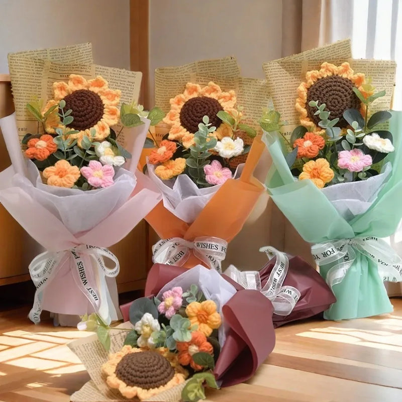 Handmade Crochet Sunflower & Daisy Bouquet