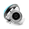 A durable aluminum brush cutter gearbox replacement with a black housing and blue accents.
