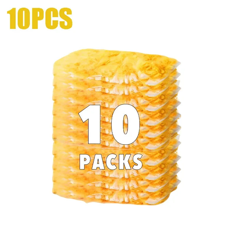 Ten packs of disposable microfiber duster refills, yellow and white.