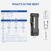 Diagram showing the contents of a Wuben X4 flashlight box, including light modes and accessories.
