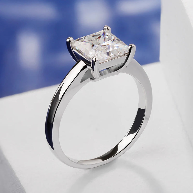 Princess Cut Moissanite Solitaire Ring in 925 Sterling Silver