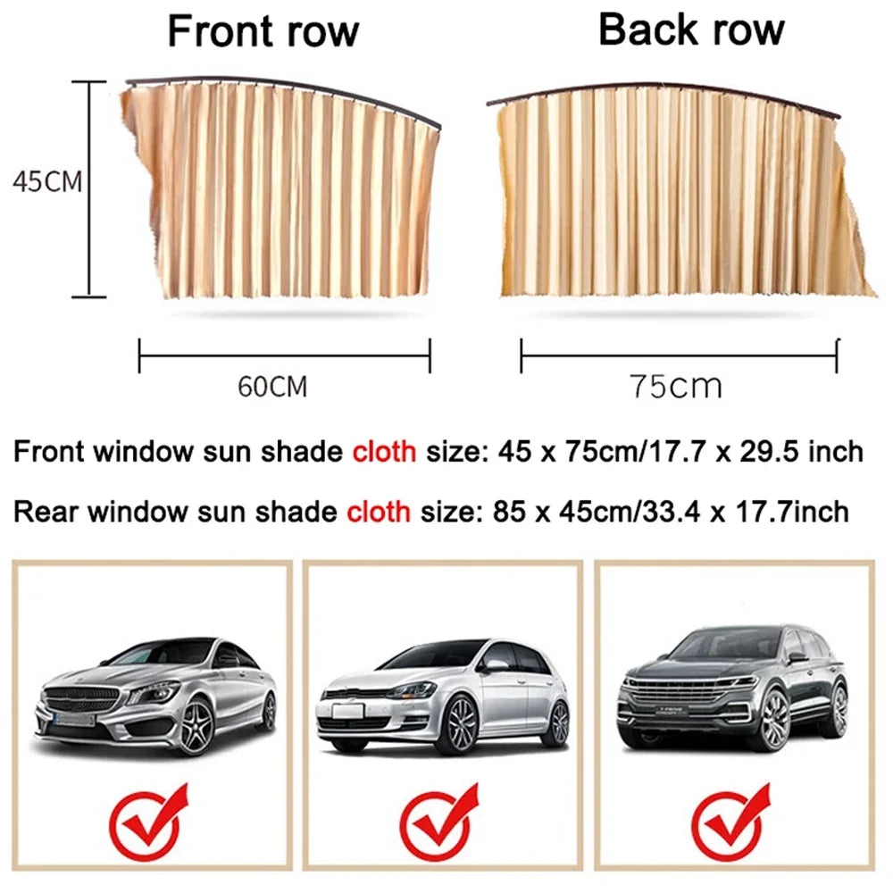 Filas delantera y trasera de cortinas para ventanas de coche magnéticas con dimensiones