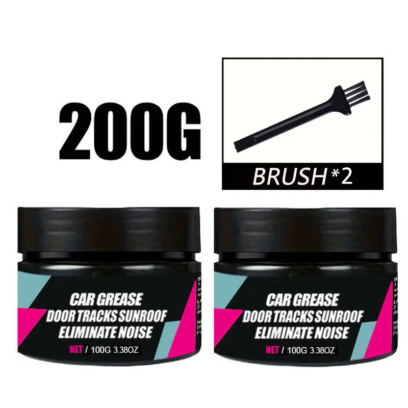 Two jars of car grease lubricant for sunroof tracks and door hinges with included brushes