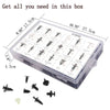A clear plastic box containing a set of 415 plastic retainer clips for fasteners and trim.