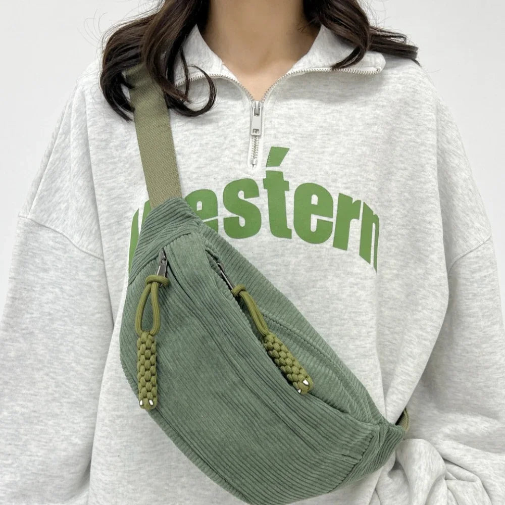 Corduroy Waist Pack for Women – Versatile Crossbody & Shoulder Bag
