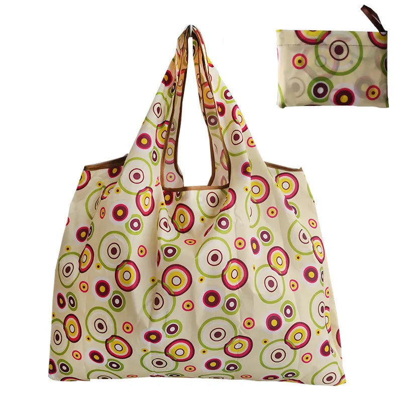 Foldable Nylon Reusable Shopping Bag with Floral Print