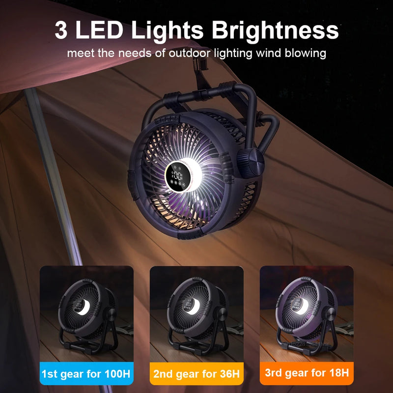 Tragbarer Campinglüfter mit LED-Licht und Powerbank