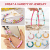 A variety of colorful polymer clay beads with letters are shown for DIY jewelry making projects.