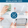 Installation steps showing how to clean, peel film, and hang No-Drill Adhesive Hooks on a wall.