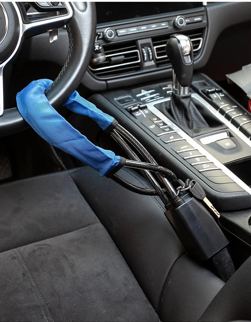 Universal Steering Wheel and Seat Belt Anti-Theft Lock with 2 Keys