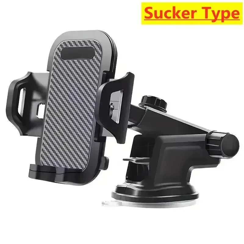Black suction cup car phone mount with air vent clips for 360° rotating use