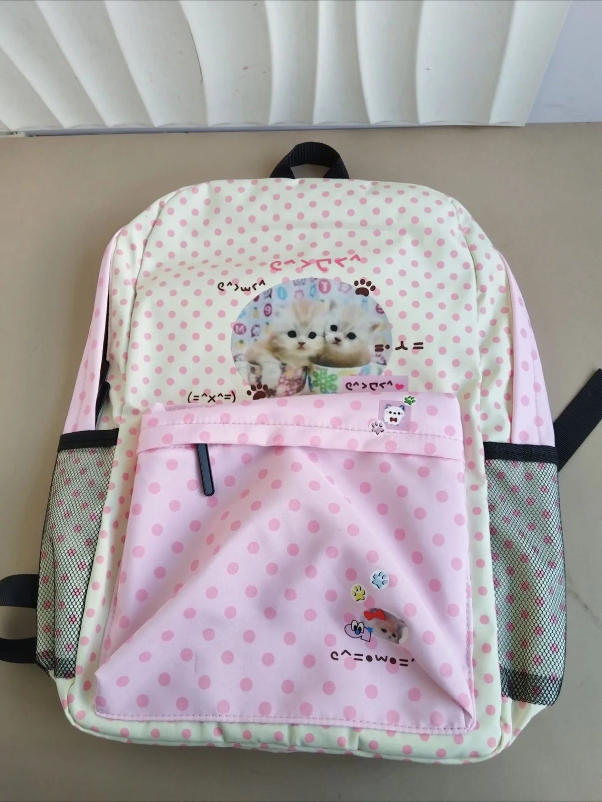 Vintage Patchwork Cat Backpack with Contrast Color Design