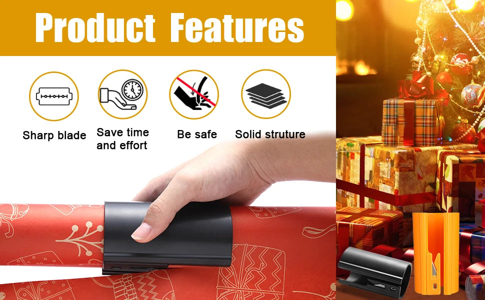 Sliding Wrapping Paper Cutter – Safe, Bladeless Gift Wrap Trimmer
