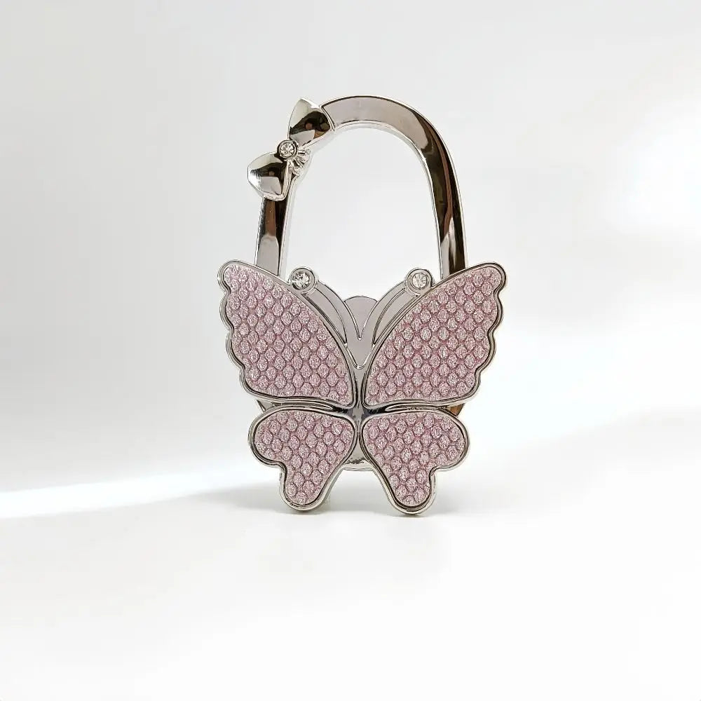 Silver foldable butterfly shaped hook for handbags