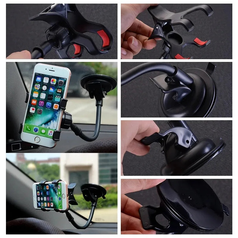 Support universel noir pour téléphone avec ventouses pour fixer les smartphones.