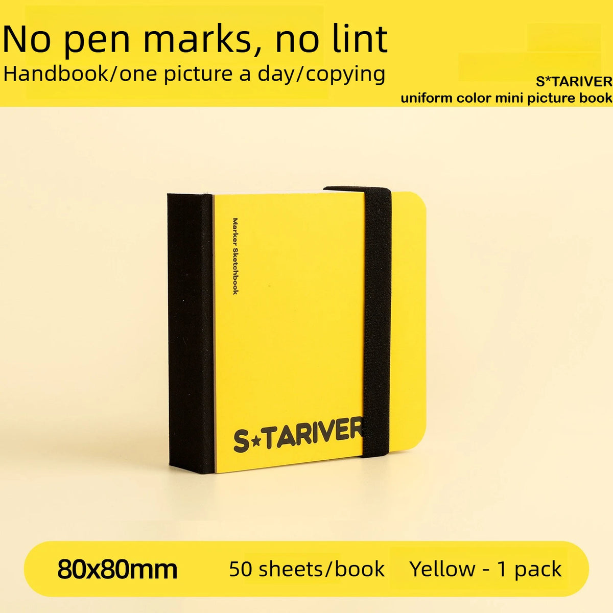 Yellow mini picture book with black cover and black binding, titled S+TARIVER