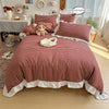 Red and Black Plaid Duvet Cover Set with Lace Embroidery