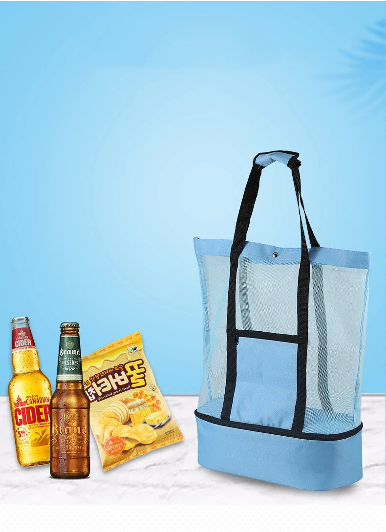 Insulated Mesh Beach Tote with Cooler Compartment