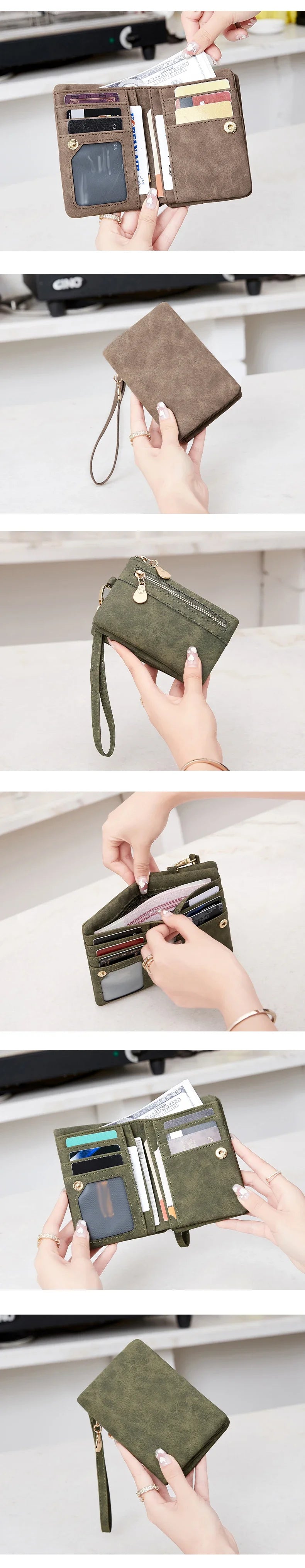 Vintage PU Leather Foldable Clutch Wallet with Wrist Strap