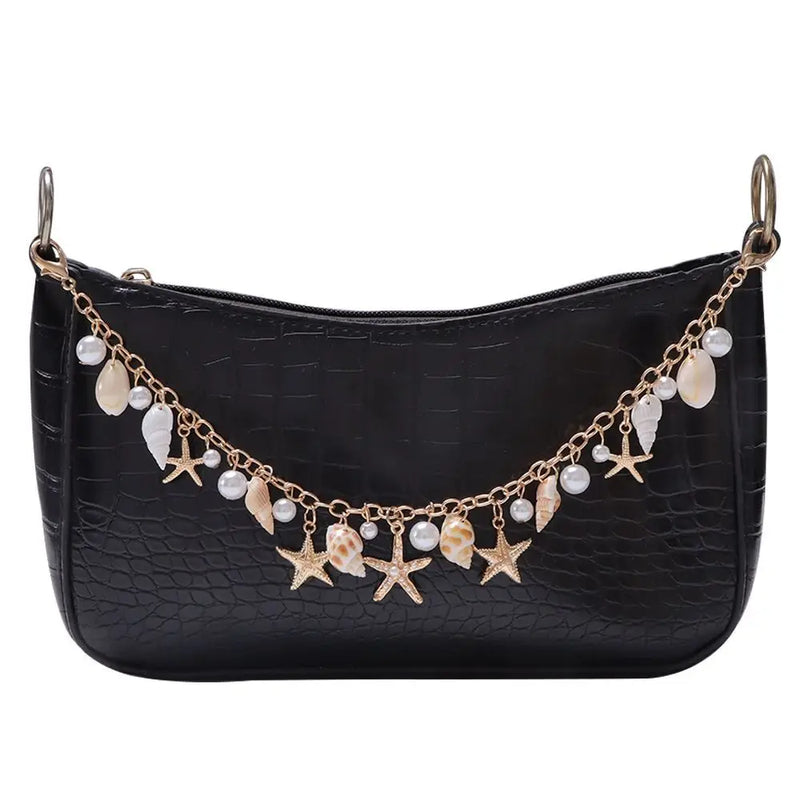 Starfish & Pearl Bag Charm with Metal Chain