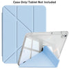 A clear foldable case for an iPad is shown with a matching light blue protective cover.