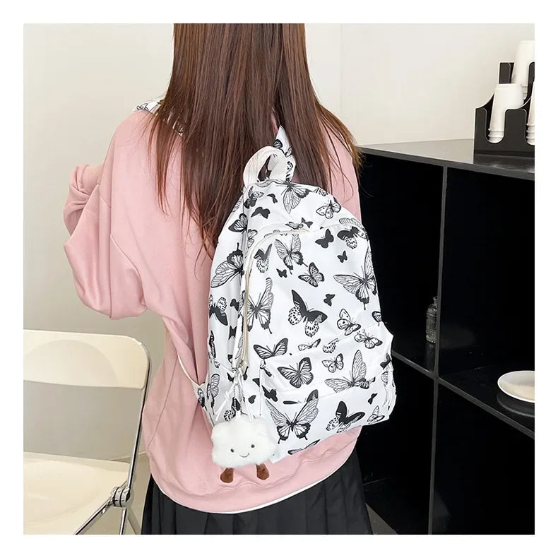 Butterfly Print Canvas Backpack for Women