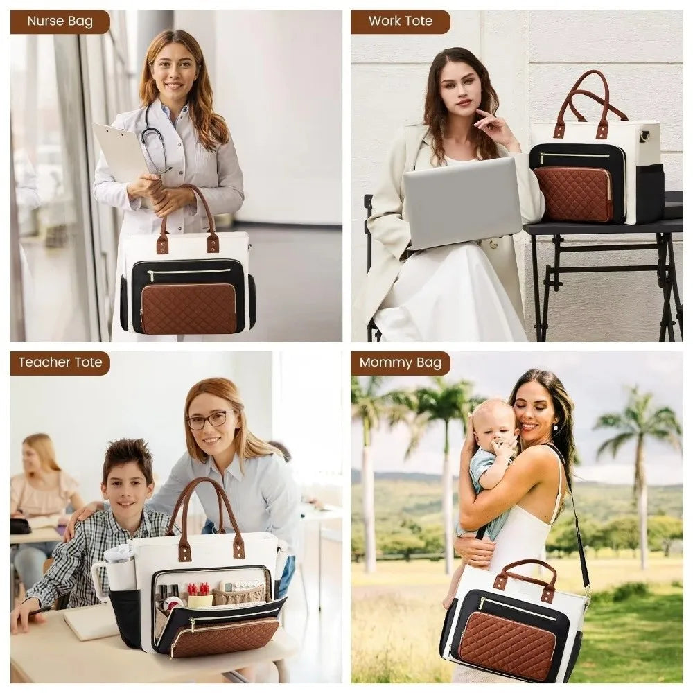 Versatile Water-Resistant Tote Bag with Laptop Sleeve and Cup Holder