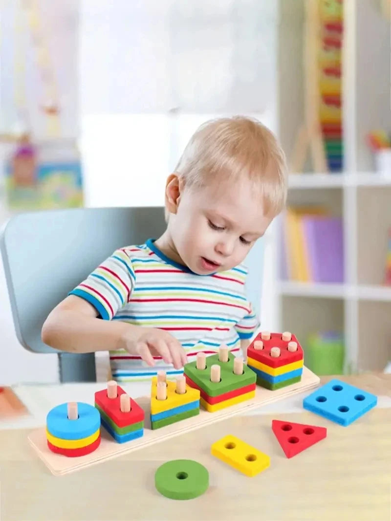 Montessori Wooden Shape Sorting Stacking Toy for Toddlers