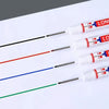 A set of long-nib precision markers in various colors including red, blue, and green, shown against a white background.