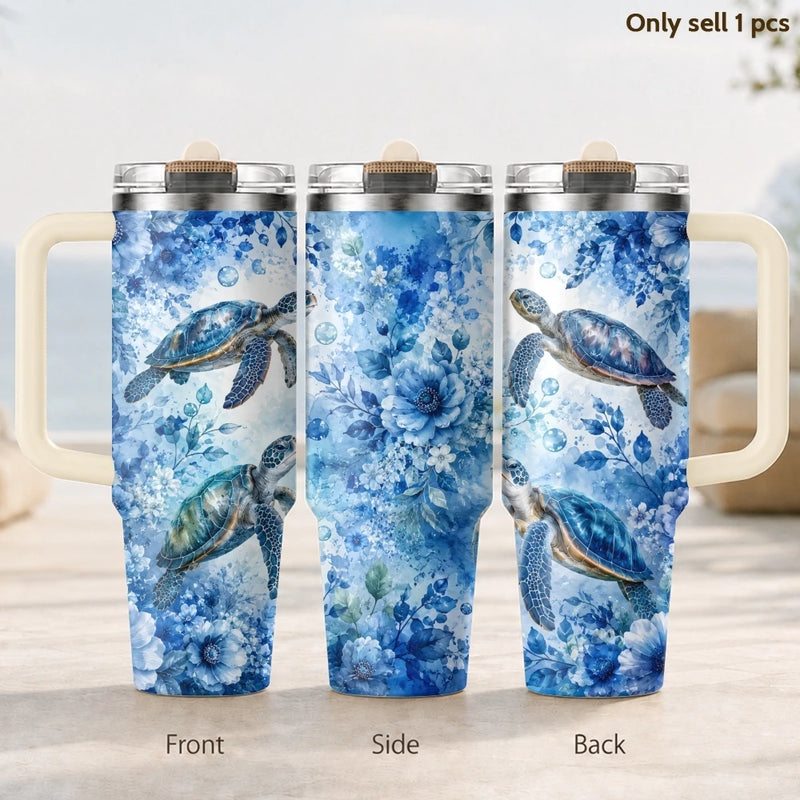 40oz Stainless Steel Tumbler with Handle & Straw